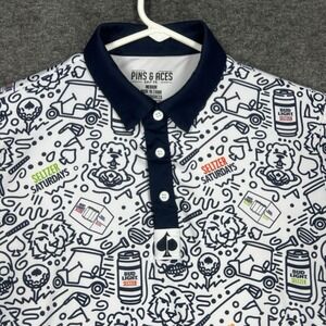 Pins & Aces Golf Polo Shirt Mens M White Black Seltzer Saturday Bud Light